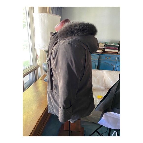 90s Utex Design Winter Parka Fluffy Fun Fur Collar Hooded Embroidery Sz L - Picture 3 of 8